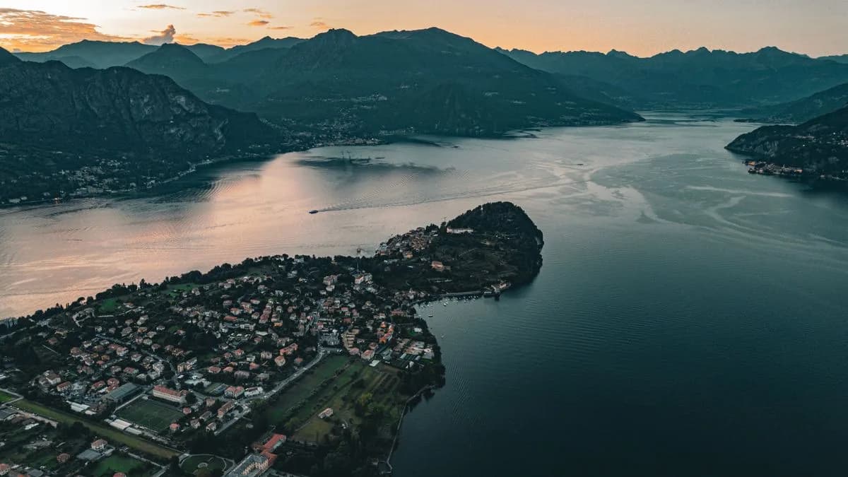 Bellagio and Lake Como at sunset, seen from above
